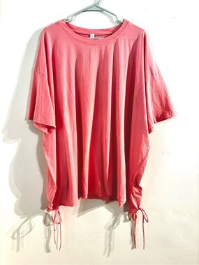 NWT DAVI & DANI Coral Pink Oversized Side Tie Boho Crew Tee XL